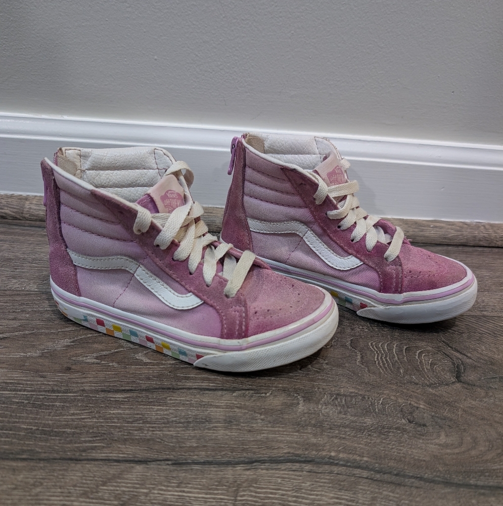 Vans Size 11.5 Toddler Purple Pink Sk8 Hi Zip High Tops Shoes Rainbow Checkers